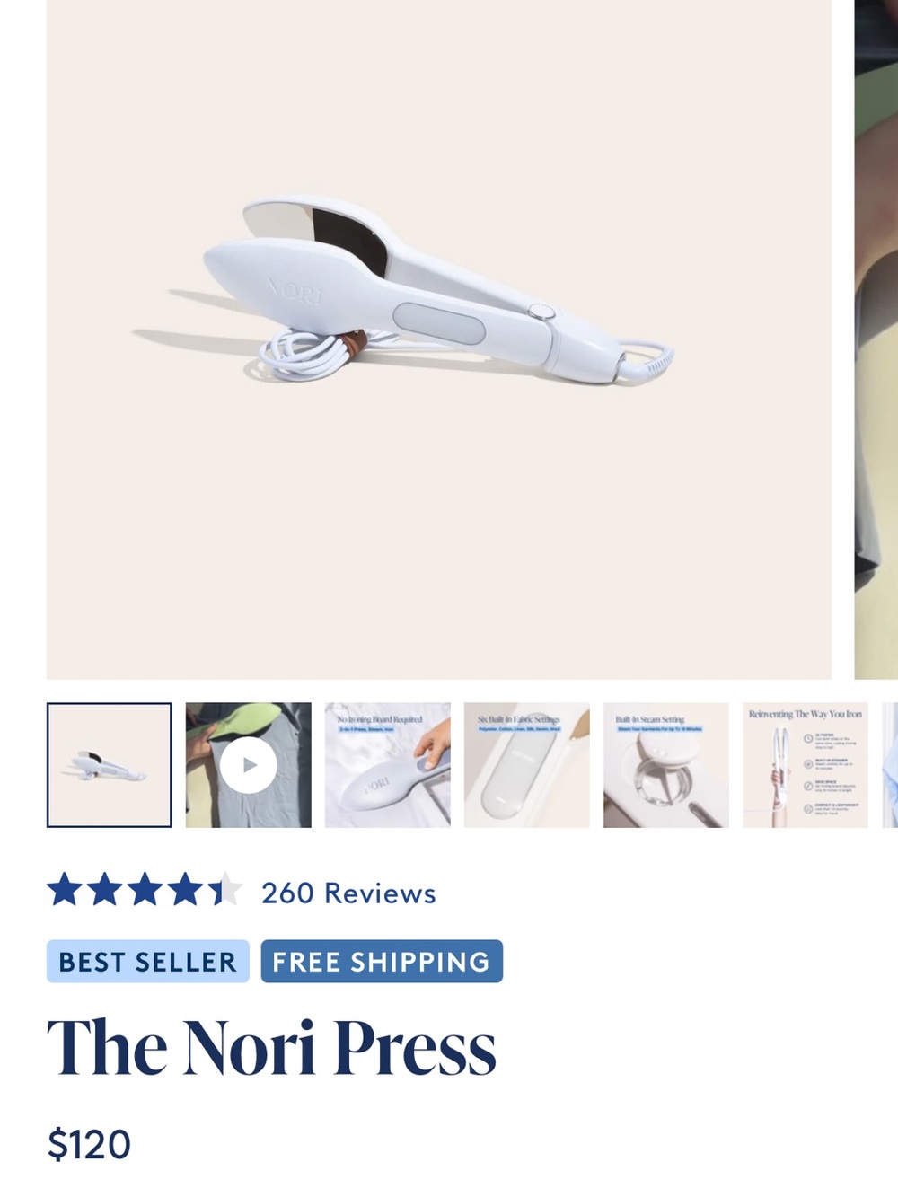 The Nori Press Handheld White Garment Steamer